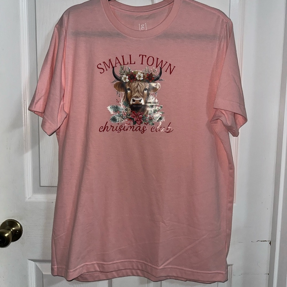 NWOT Handcrafted Christmas Highland Cow Shirt Large